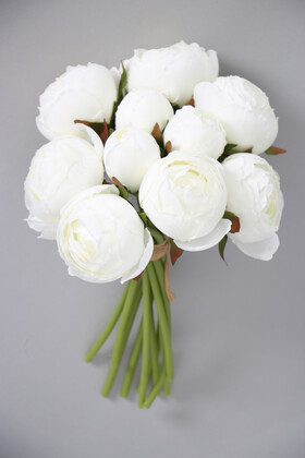 Yapay Çiçek Deposu - 9lu Kaliteli Şakayık Gül Buketi Beyaz