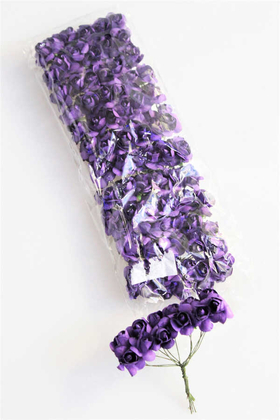 Yapay Çiçek Deposu - 144lü Mini Kağıt Gül Koyu Mor