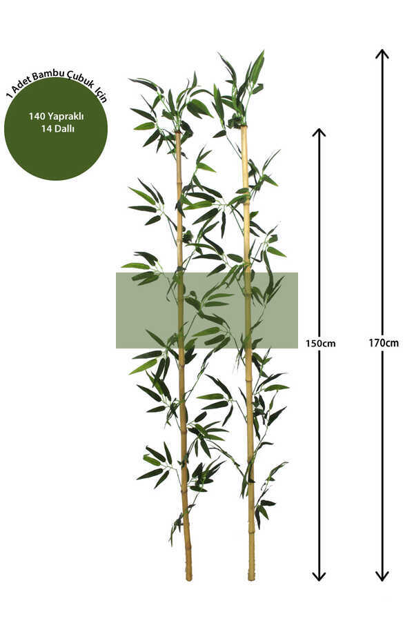 170 Cm Yapay 14 Dal Yapraklı Doğal Bambu Tip3