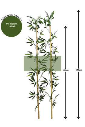 Yapay Çiçek Deposu - 170 cm Yapay 14 Dal Yapraklı Doğal Bambu Tip3