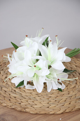 12li Cipsolu Lüx Yapay Lilyum Buketi 35 cm Beyaz - 3