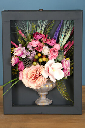 Yapay Çiçek Deposu - Dekoratif Çiçekli Çerçeve Tablo 28cmx37cm Kod:113