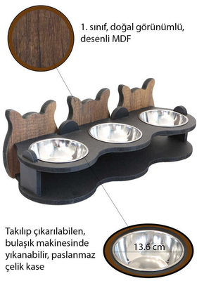 celik kaseli ahsap 3lu kedi mama ve su kabi hobi yapay cicek deposu