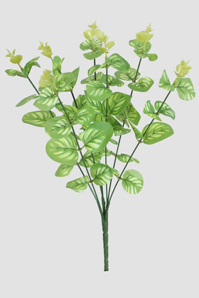 Yapay Çiçek Deposu - 7 Dal Plastik Okaliptus Demeti 33 cm Desenli Açık Yeşil