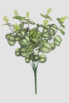 Yapay Çiçek Deposu - 7 Dal Plastik Okaliptus Demeti 33 cm Desenli Koyu Yeşil