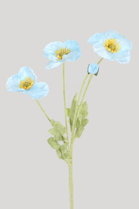 Yapay Çiçek 4lü Gelincik Dalı 60 cm Açık Mavi - Thumbnail