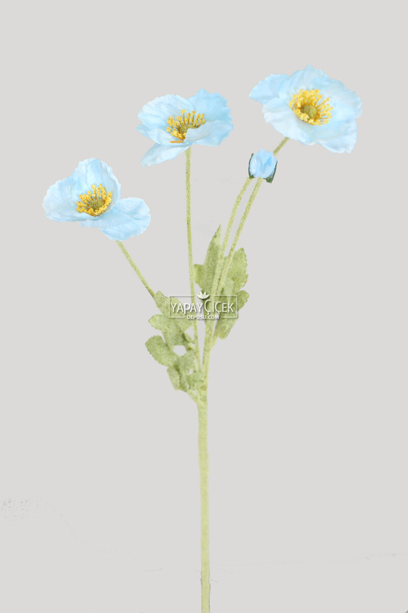 Yapay Çiçek 4lü Gelincik Dalı 60 cm Açık Mavi