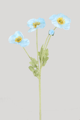 Yapay Çiçek 4lü Gelincik Dalı 60 cm Açık Mavi - Thumbnail