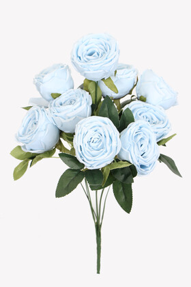 Yapay Çiçek 9lu Kat Kat Gül Demeti 42 cm Açık Mavi - Thumbnail