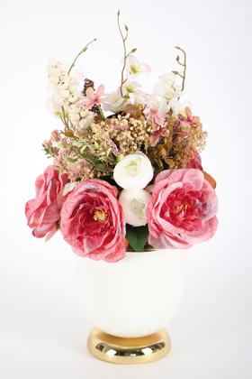 Yapay Çiçek Deposu - Metal Vazoda Lüx Yapay Çiçek Tanzimi Gengene