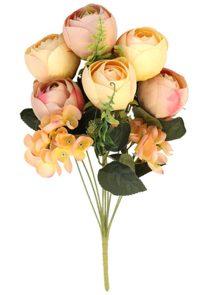 Yapay Çiçek Deposu - Yapay Çiçek Ortancalı Yumru Gül Demeti 50 cm Turuncu