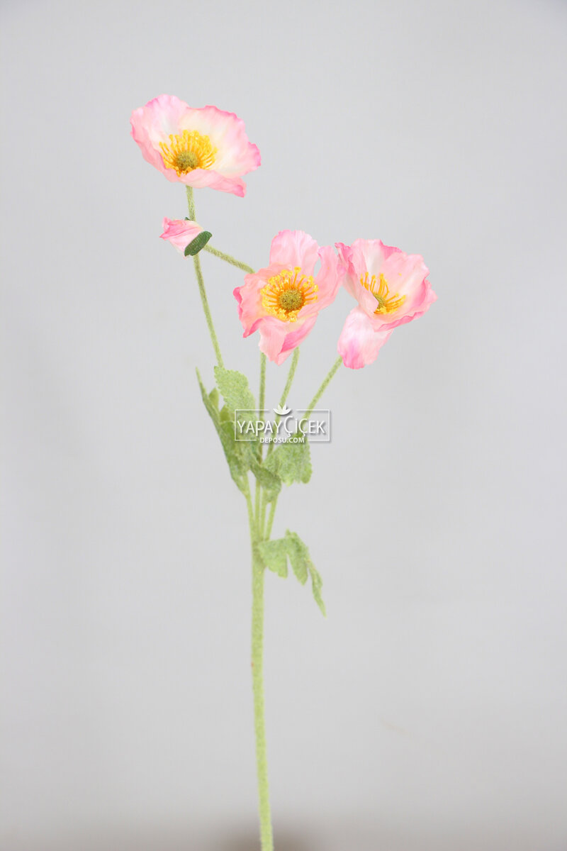 Yapay Çiçek 4lü Gelincik Dalı 60 cm Açık Pembe
