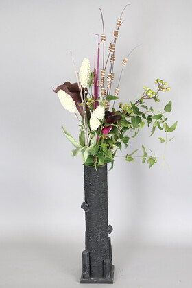 Yapay Çiçek Deposu - Ahşap Budaklı Vazoda Tropik Çiçek Aranjmanı 110 cm Model 3