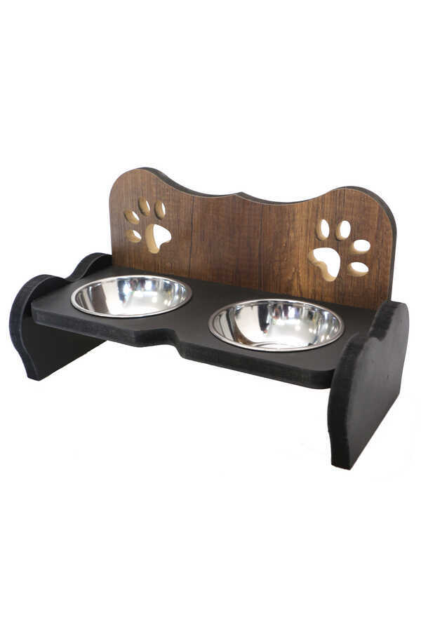 celik kaseli ahsap pati desenli kedi mama ve su kabi hobi yapay cicek deposu