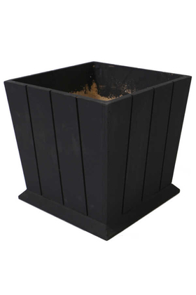 Yapay Çiçek Deposu - Dekoratif Ahşap MDF Saksı Çiçeklik 20.5 cm Çizgili Model Mat Siyah