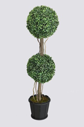 Yapay Çiçek Deposu - Ahşap Saksıda 2 Katlı Mini Top Şimşir 100 cm