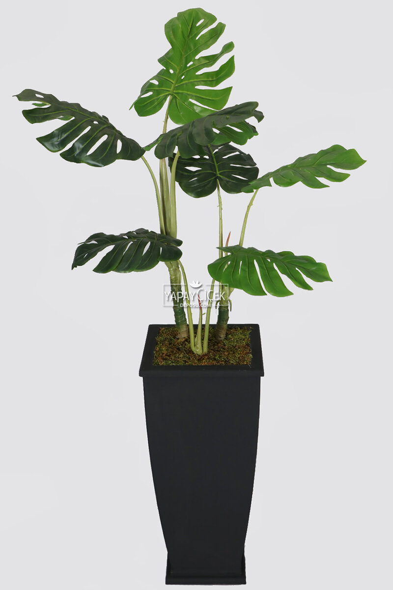 Ahşap Saksıda 7 Yapraklı Yapay Deve Tabanı Ağacı 160 Cm Monstera Deliciosa
