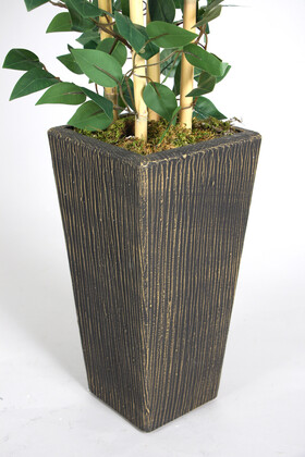 Yapay Benjamin Ağacı 155 cm 4lü Bambu Gövdeli Yeşil (Ahşap Siyah Gold-Saksı) - Thumbnail