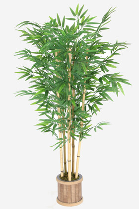 Ahşap Saksıda Yapay Bambu Ağacı 130 cm 6 Gövdeli - Thumbnail