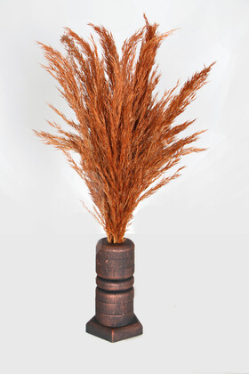 Yapay Çiçek Deposu - Lüx Siyah-Bronz Ahşap Vazodo Turuncu Pampas Çiçeği 42 cm