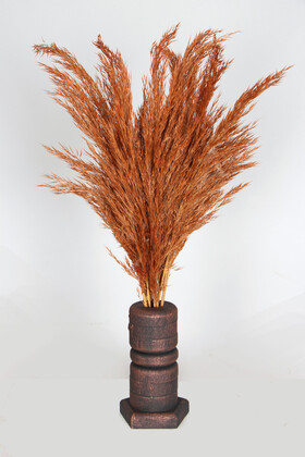 Lüx Siyah-Bronz Ahşap Vazodo Turuncu Pampas Çiçeği 42 cm - Thumbnail