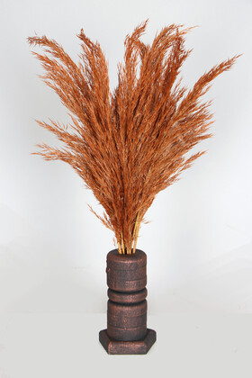 Lüx Siyah-Bronz Ahşap Vazoda Turuncu Pampas Çiçeği 42 cm - 2