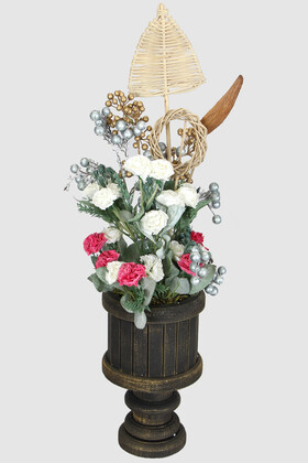 Yapay Çiçek Deposu - Vintage Ahşap Vazoda Yapay Çiçek Tanzimi 60 cm