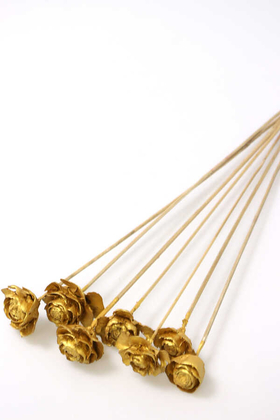 Yapay Çiçek Deposu - Cedar Rose 7li Demet 45 cm Altın Renk (Gold)