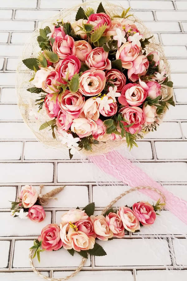 Gelin Çiçeği Ayperi Somon Pembe 3lü Set