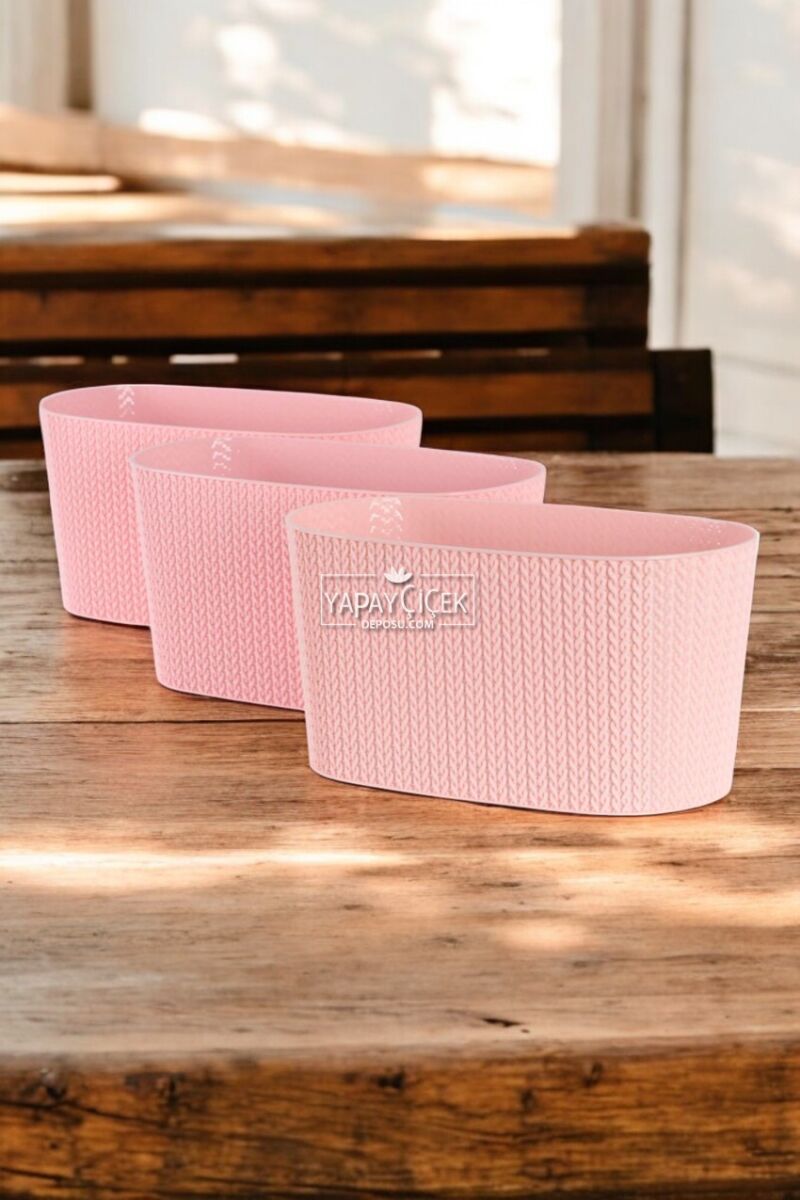 Bahçe Balkon Saksısı 3lü Set Sümela Model Pembe 15 Cm 4.7 Litre