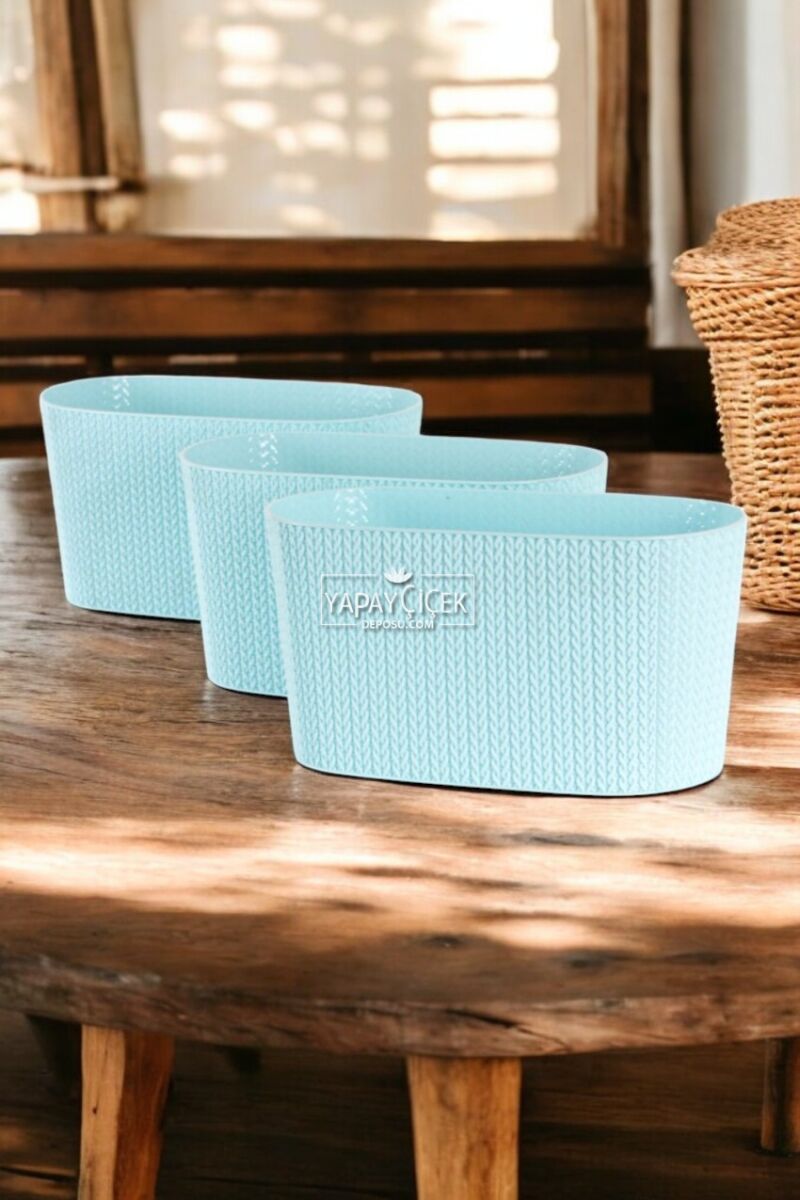 Bahçe Balkon Saksısı 3lü Set Sümela Model Turkuaz 15 Cm 4.7 Litre