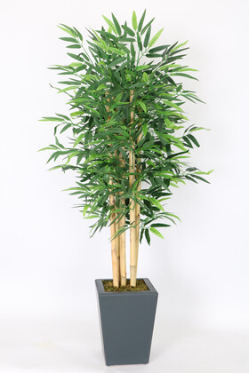 Yapay Çiçek Deposu - Yapay Bambu Ağacı 135 cm 5 Gövdeli Yoğun Yapraklı Lüx Ahşap Saksılı