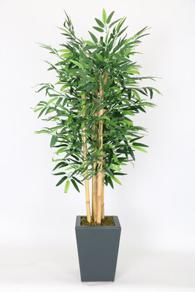Yapay Bambu Ağacı 135 cm 5 Gövdeli Yoğun Yapraklı Lüx Ahşap Saksılı - Thumbnail