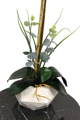Beton Geometrik Saksıda 2li Yapay Islak Orkide Beyaz Mor Damlacıklı - Thumbnail