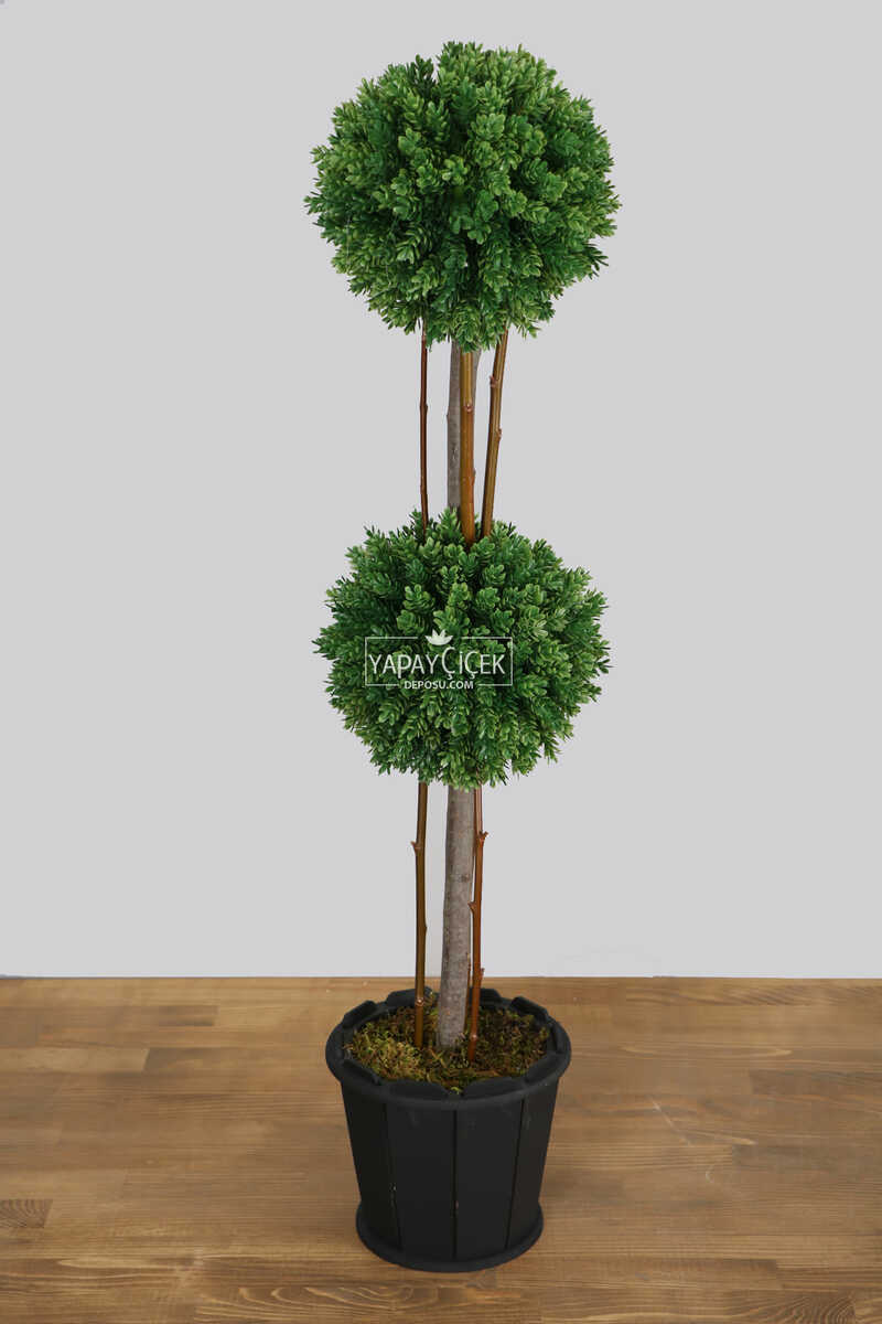 Ahşap Saksıda 2 Katlı Mini Top Çam 100 Cm