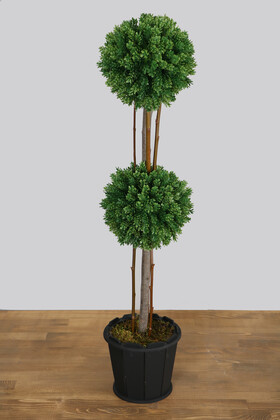 Yapay Çiçek Deposu - Ahşap Saksıda 2 Katlı Mini Top Çam 100 cm
