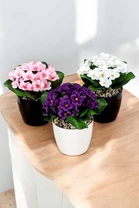 Yapay Çiçek Dekoratif 3lü Menekşe Set - Yapay Çiçek Deposu