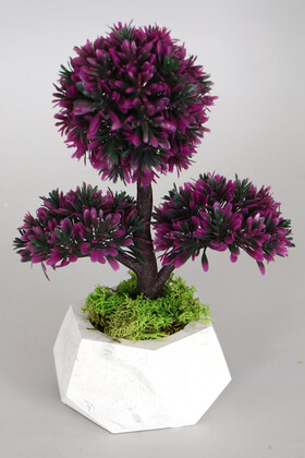 Yapay Çiçek Deposu - Beton Saksıda Dekoratif Küçük Yapay Şimşir Ağacı 27 cm Mor