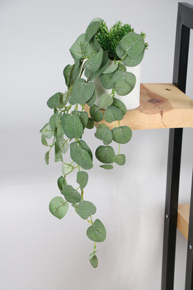Yapay Çiçek Deposu - Beton Saksıda Sarkan Okaliptus Bitkisi 50 cm Yeşil