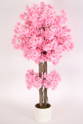 Yapay Çiçek Deposu - Beton Saksıda Yapay Bahar Dalı Ağacı 105 cm Pembe