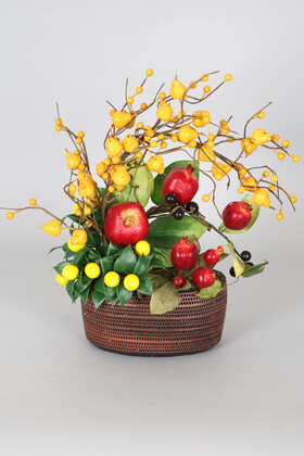 Yapay Çiçek Deposu - Vintage Kabartmalı Saksıda Yapay Meyve Tanzimi 35 cm