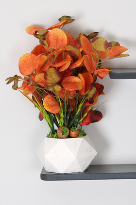 Yapay Çiçek Deposu - Beton Saksıda Yapay Turuncu Okaliptus Tanzimi 42 cm