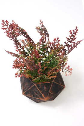Handmade Beton Saksıda Yapay Hazan Çiçeği Geometrik Bakır Saksıda 30cm - Thumbnail