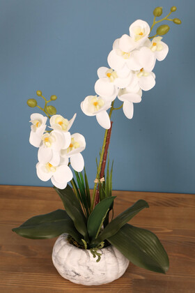Yapay Çiçek Deposu - 12 Kandilli 2 Dal Mini Yapay Islak Orkide Tanzimi Beyaz Sarı 45 cm