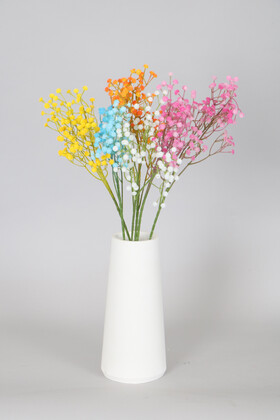 Yapay Çiçek Deposu - Beton Vazoda 5 Dal Yapay Cipso 60 cm Karışık Renk