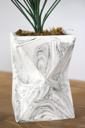 Beton Vazoda İri Kafa Plastik Bitki Beyaz - Thumbnail