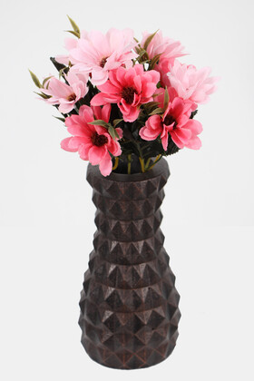 Yapay Çiçek Deposu - Lüx Beton Vintage Vazoda Yapay Papatya Dekoru 30 cm Narçiçeği-Pudra