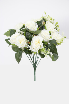 Yapay Çiçek Deposu - 12 Dallı Lüx Soft Gül Demeti Beyaz