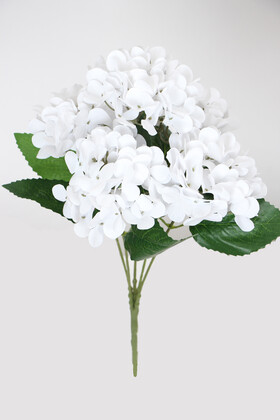 Yapay Çiçek Deposu - Yapay Lüx 5 Dallı Islak Ortanca Demeti 45 cm Beyaz