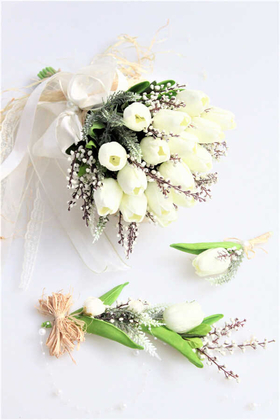 Islak Lale Gelin Çiçeği 3lü Set Beyaz - Thumbnail